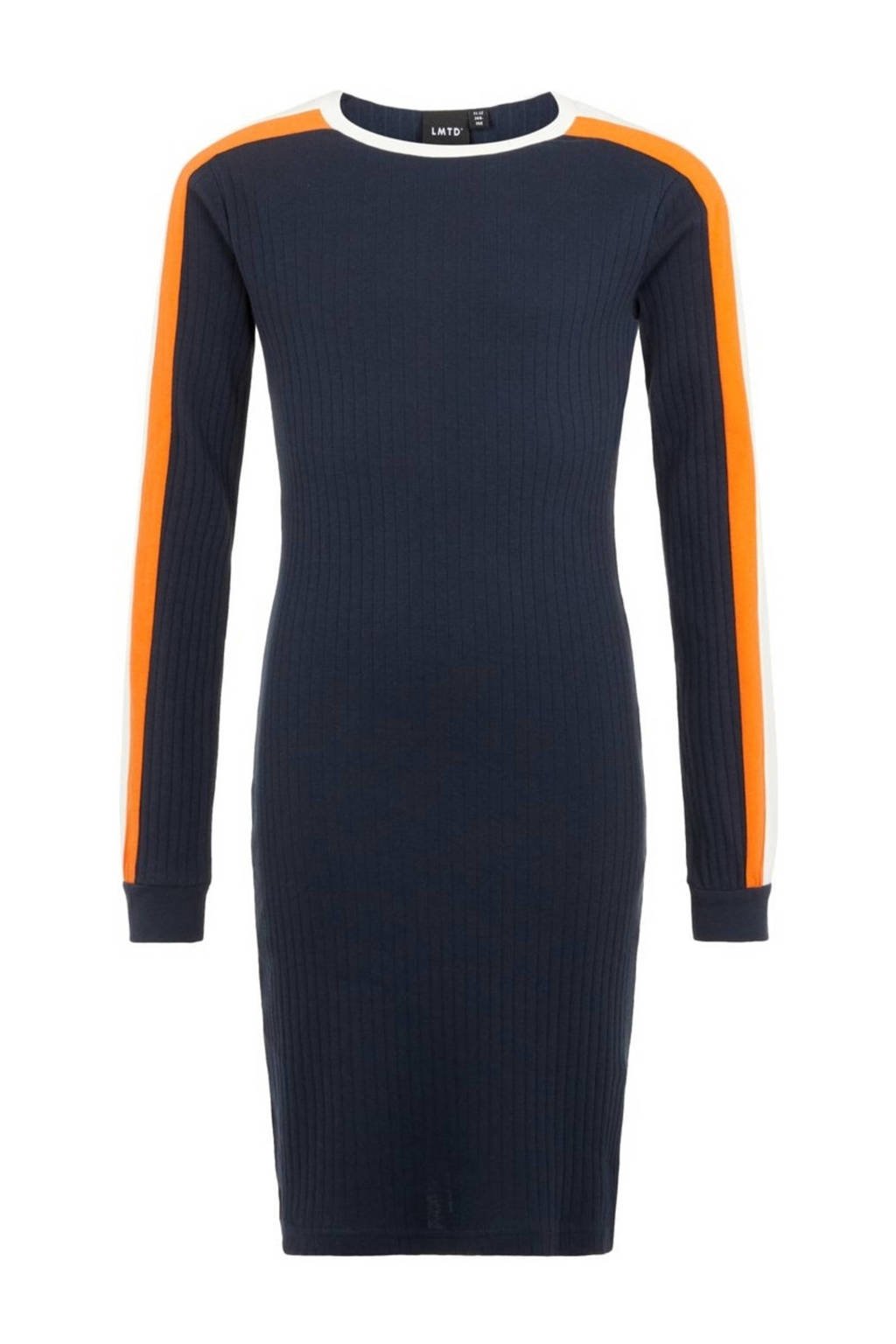 LMTD maxi jurk van biologisch katoen donkerblauw/wit/oranje, Donkerblauw/wit/oranje