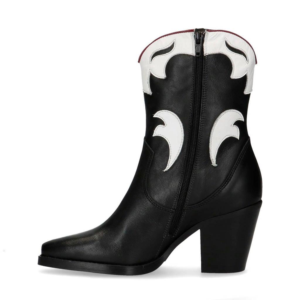 ANUFER Heren Stijlvol Geborduurd Cowboylaarzen Westelijk Hiel Puntige Teen Opschuiven Mid Calf Laarzen Bruin SN071164 EU39