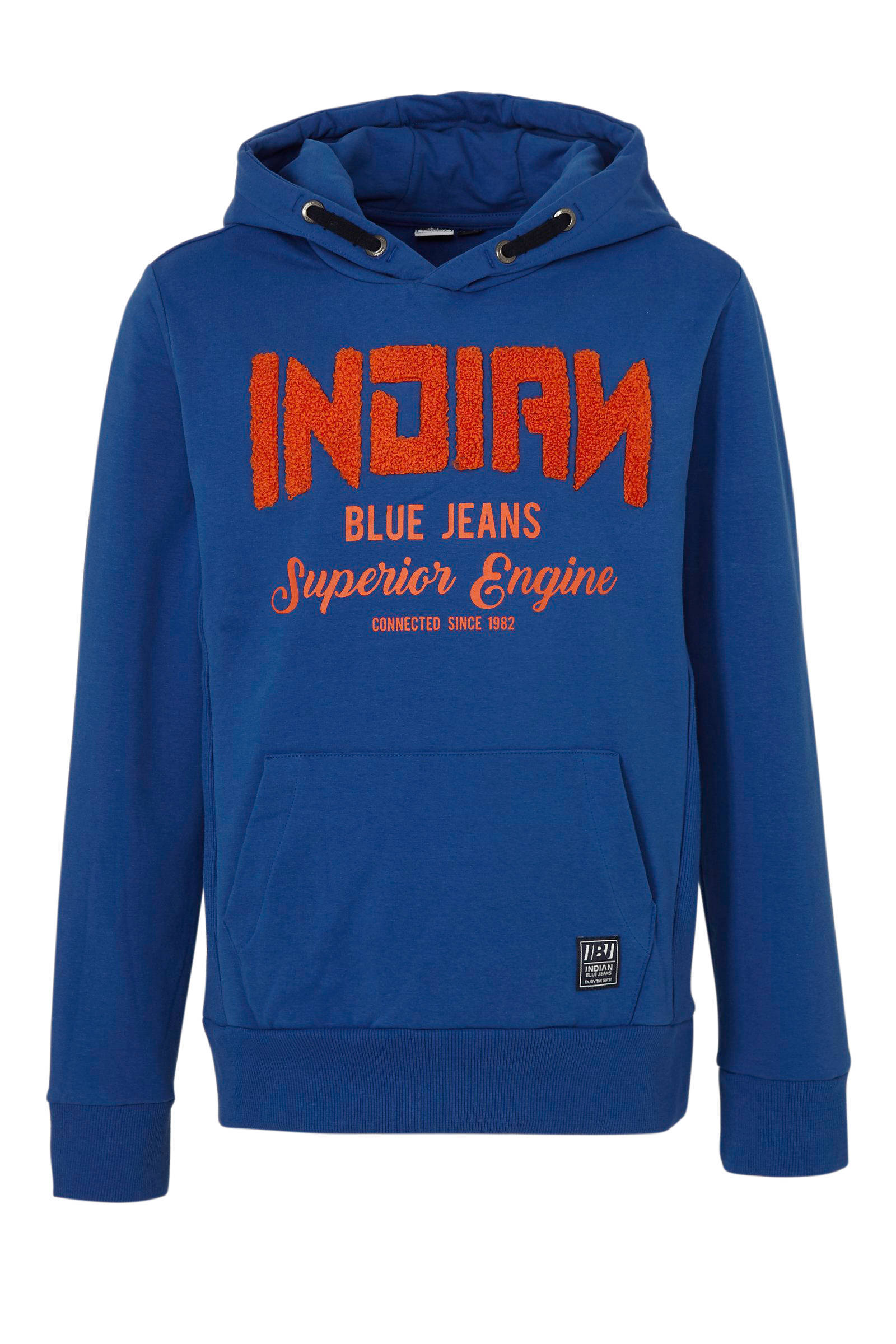 Indian Blue Jeans hoodie met logo en 3D applicatie blauw Indian Blue Jeans sweater met logo oranje | wehkamp