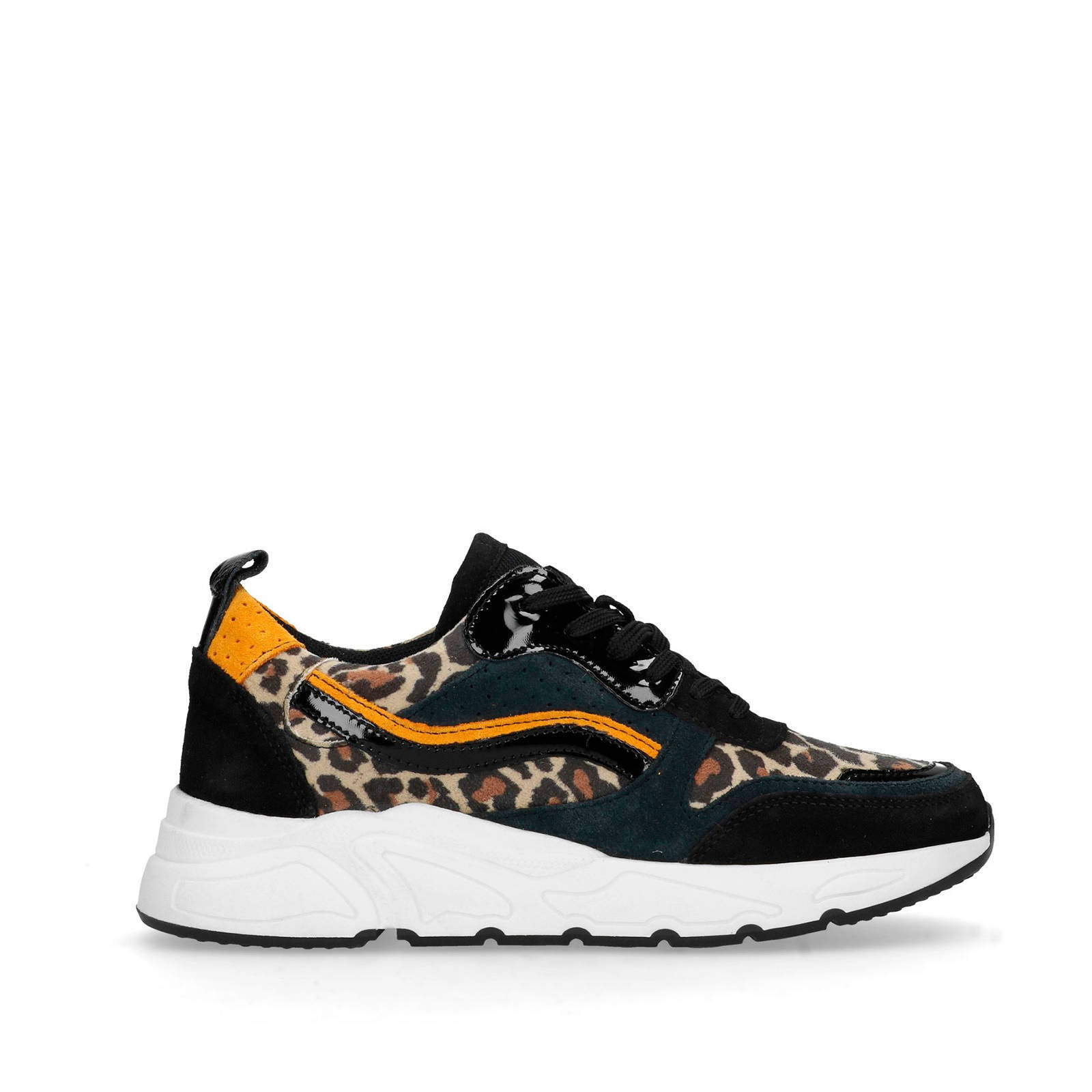 Sacha leren sneakers zwart/panterprint | wehkamp