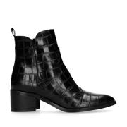 thumbnail: Zwarte dames Manfield leren enkellaarzen met blokhak, ritssluiting en effen