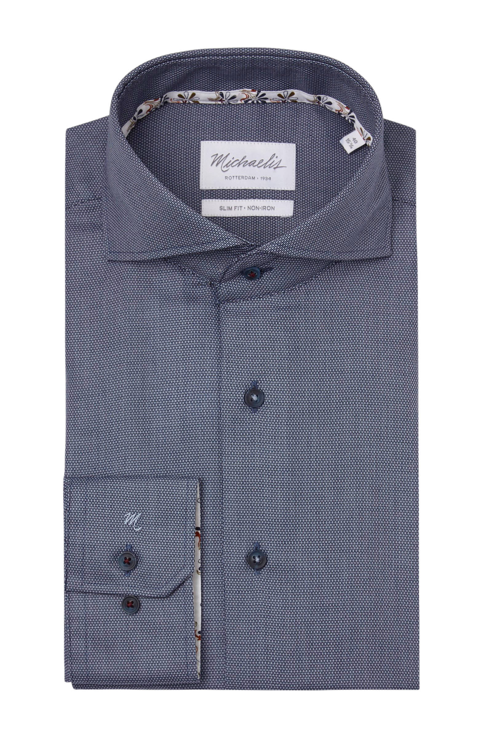 Michaelis slim fit overhemd met all over print blauw melange Michaelis Slim Fit overhemd, galaxy print SALE tot 50