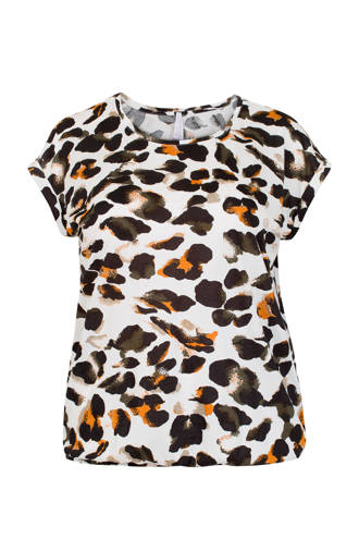 Plus T-shirt met all over print ecru/geel/zwart