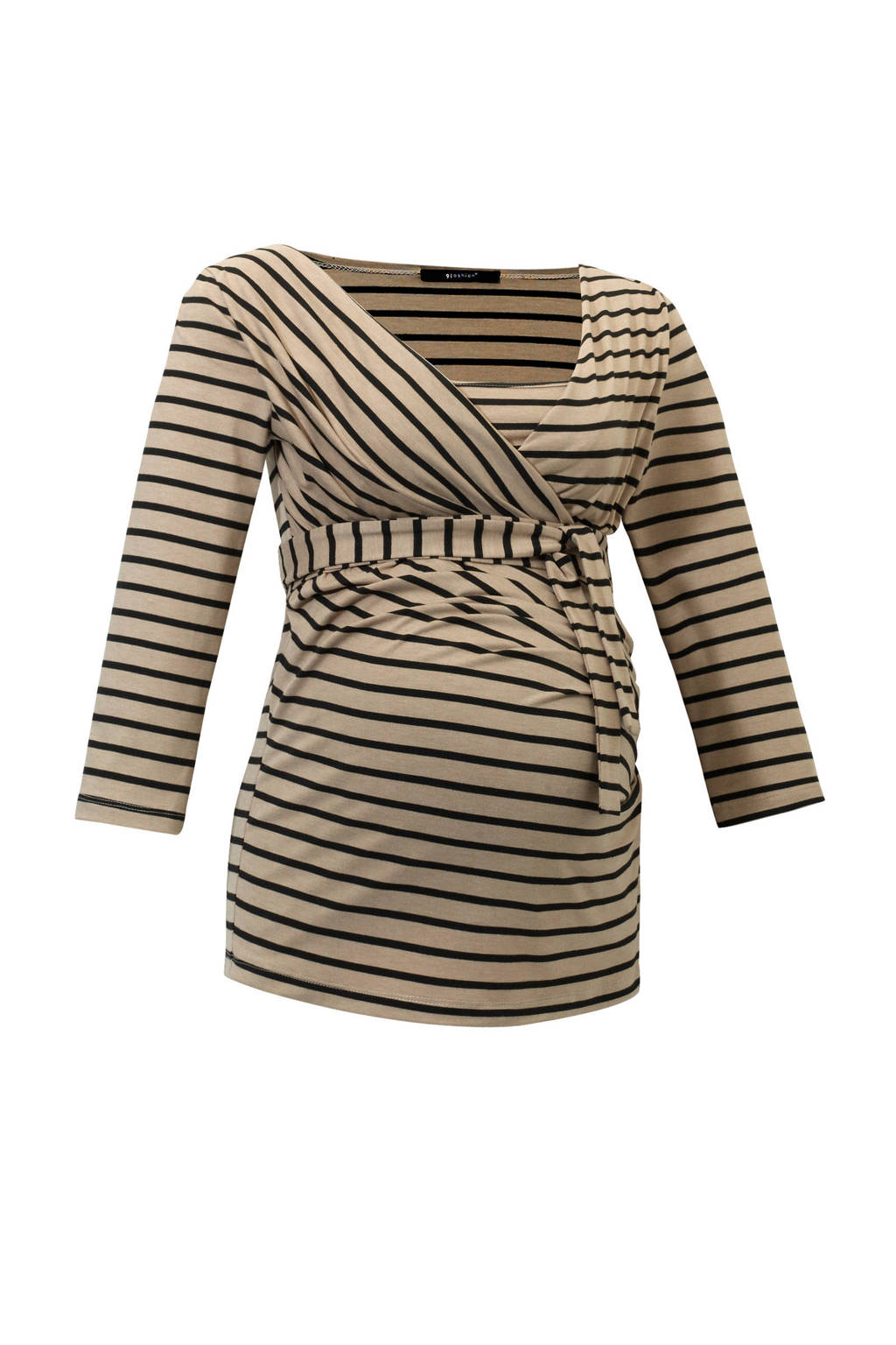9Fashion gestreepte overslag zwangerschaps- en voedingstop beige, Beige