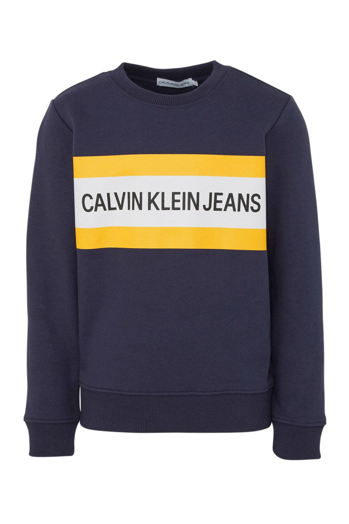 piek Kampioenschap Afdaling CALVIN KLEIN JEANS sweater met logo donkerblauw/wit/geel | wehkamp