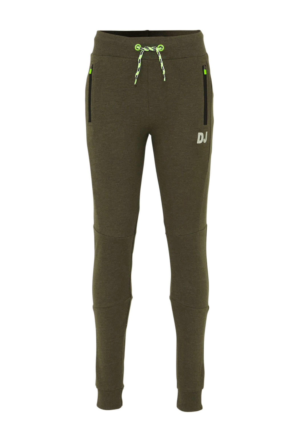 Groene jongens DJ Dutchjeans joggingbroek van sweat materiaal met elastische tailleband met koord en effen