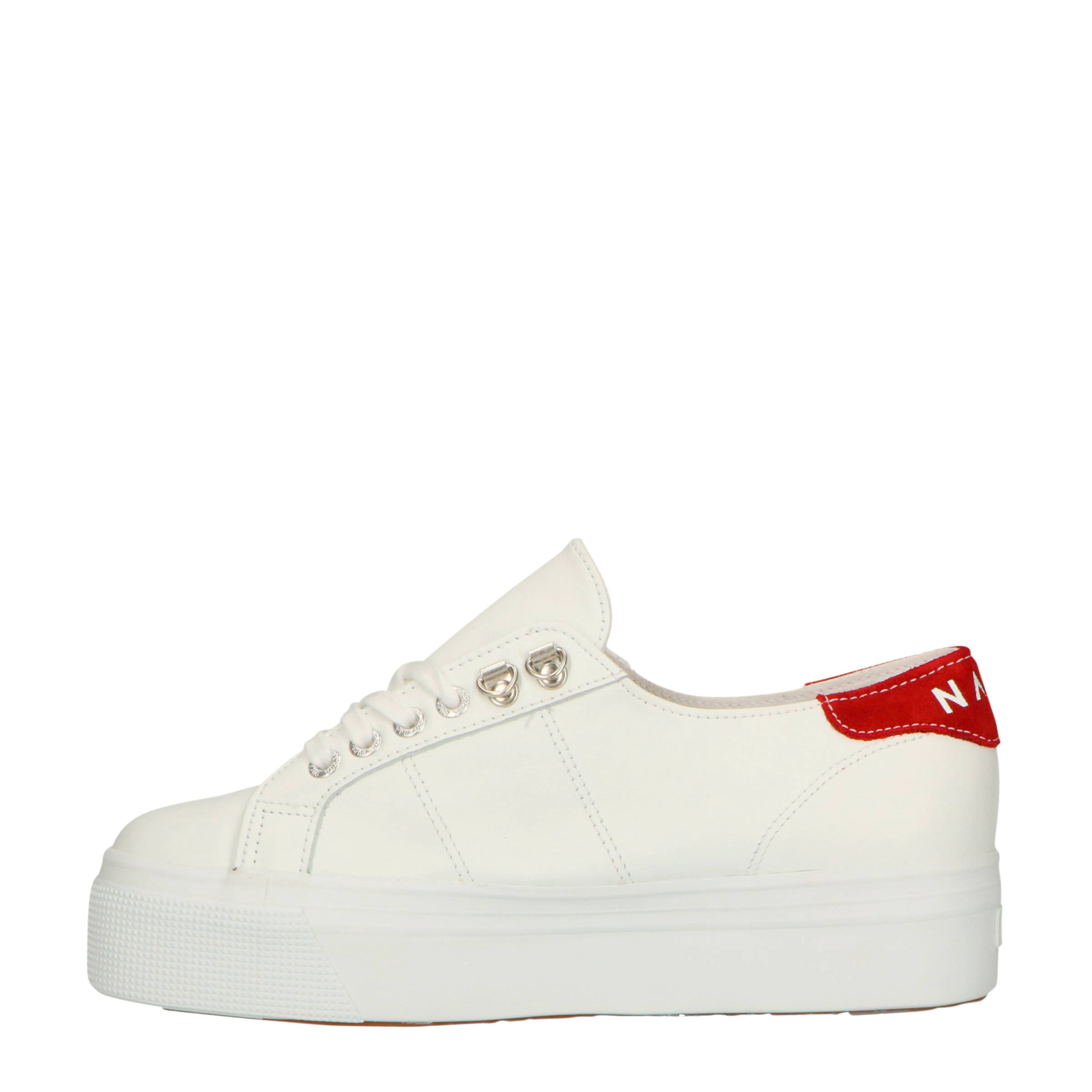 NA-KD x Superga leren platform sneakers wit/rood | wehkamp