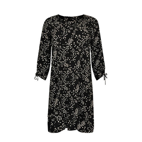 Yoek jersey jurk met stippen zwart wit Yoek jersey jurk met stippen zwart wit
