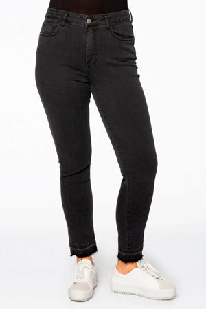 high waist skinny jeans ripped bottom antraciet 