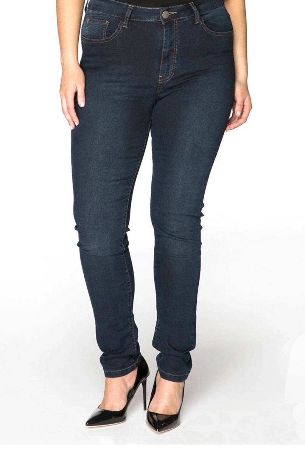 Yoek extra lange high waist shaping skinny jeans dark denim, Dark denim