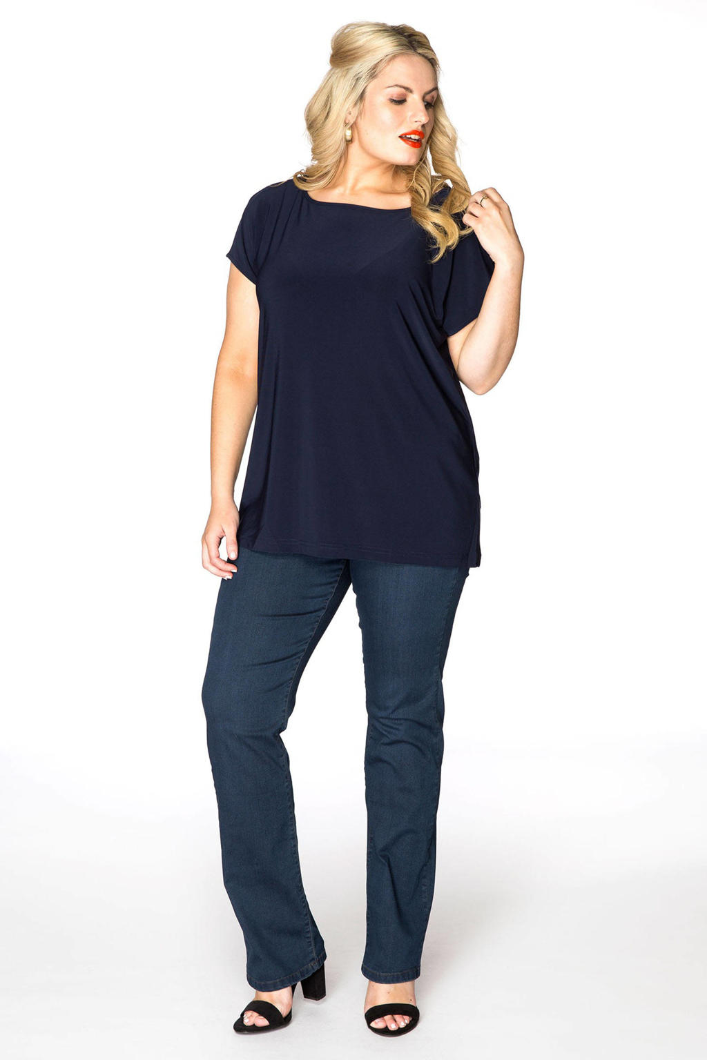 YOEK high waist straight leg jeans dark denim