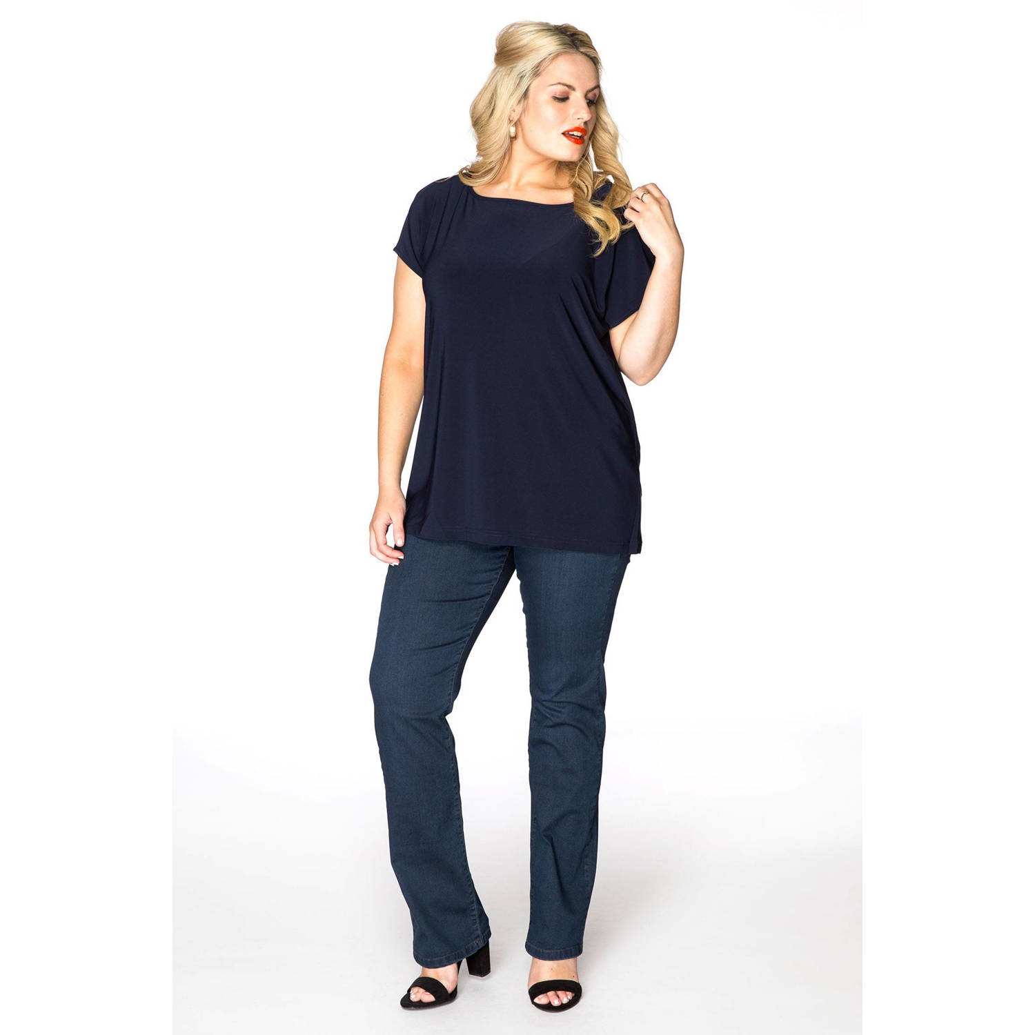 YOEK high waist straight leg jeans dark denim