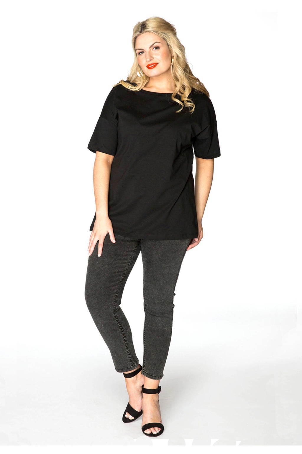 YOEK cropped high waist skinny jeans antraciet