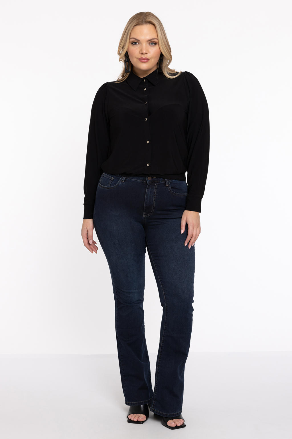 YOEK high waist flared jeans dark denim