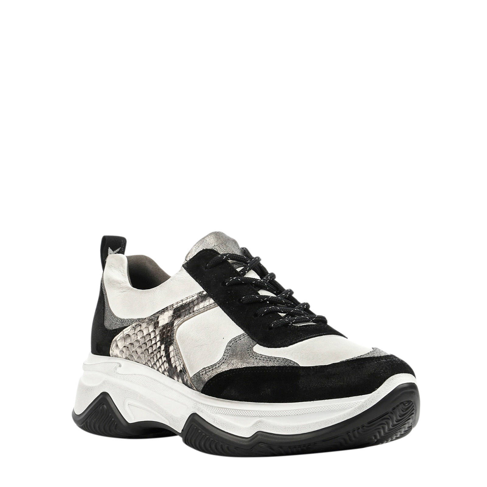 Paul Green 4819 leren sneakers zwart/slangenprint | wehkamp