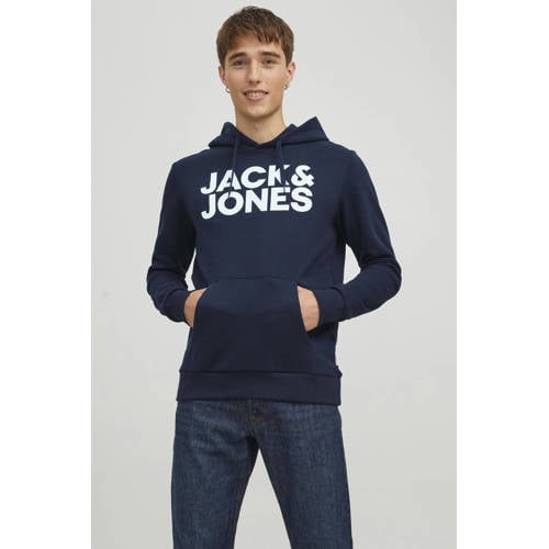 JACK & JONES ESSENTIALS hoodie JJECORP met logo marine/wit afbeelding