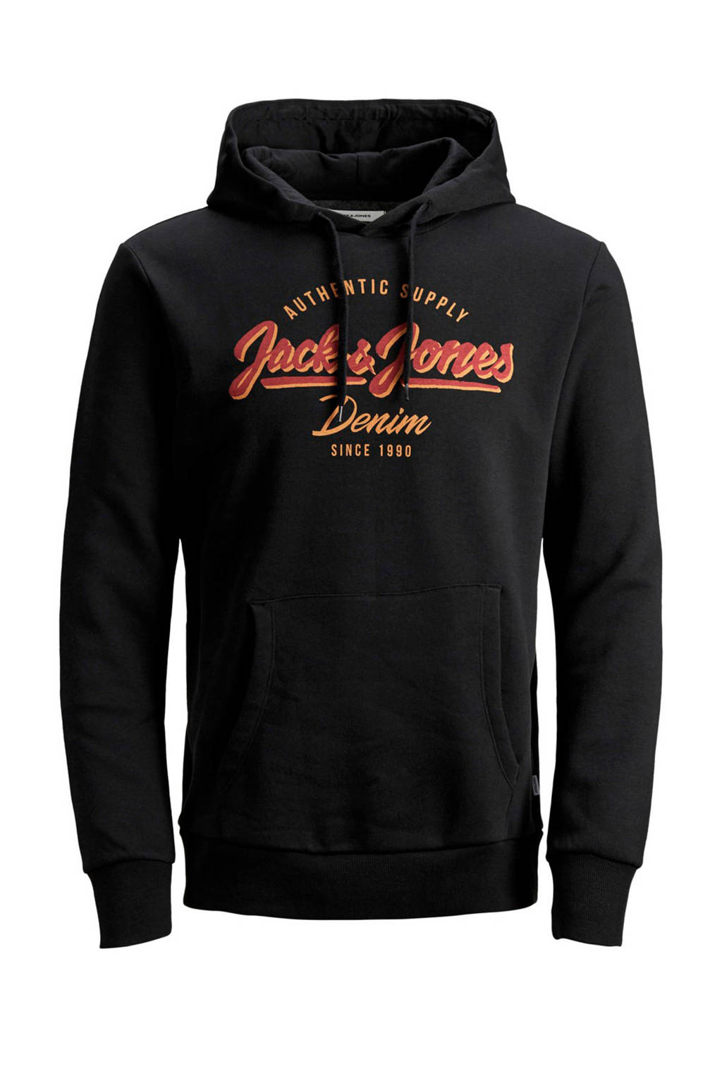 JACK & JONES ESSENTIALS hoodie met tekstopdruk zwart, Zwart
