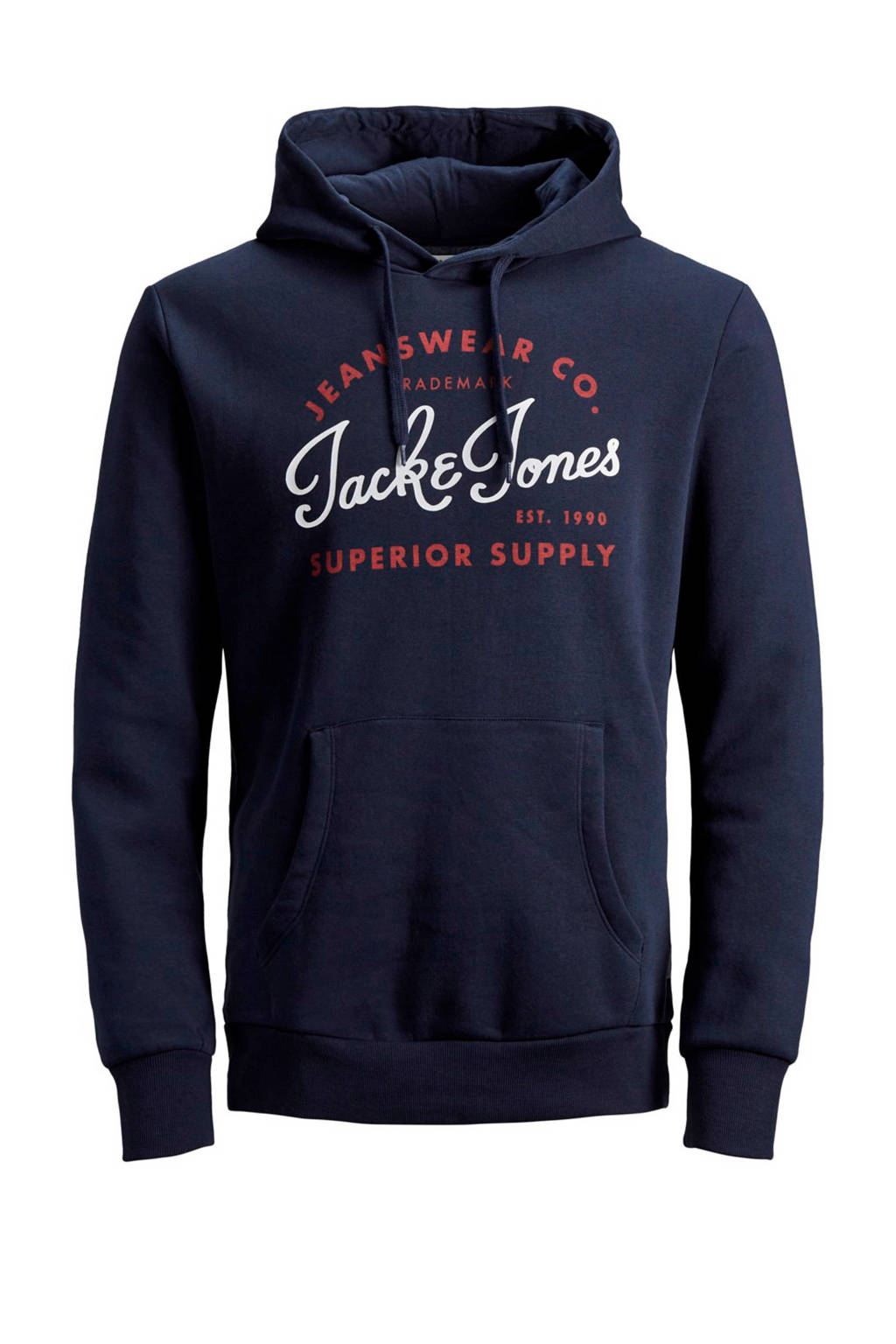 JACK & JONES ESSENTIALS hoodie met tekstopdruk donkerblauw, Donkerblauw