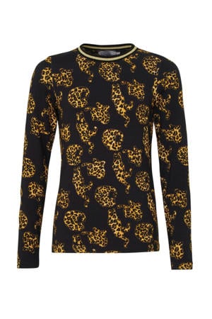 glittertop met all over print zwart/geel