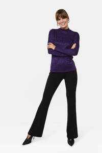 Zwarte dames WE Fashion flared broek van polyester met regular waist en elastische tailleband