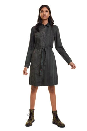 jurk met all over print en ceintuur groen/zwart