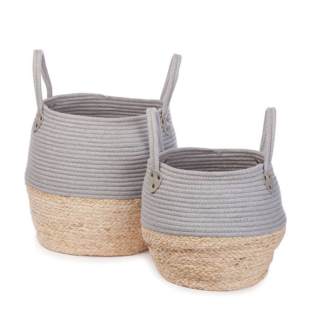 Kidsdepot Kori mand (set van 2), Grijs/naturel