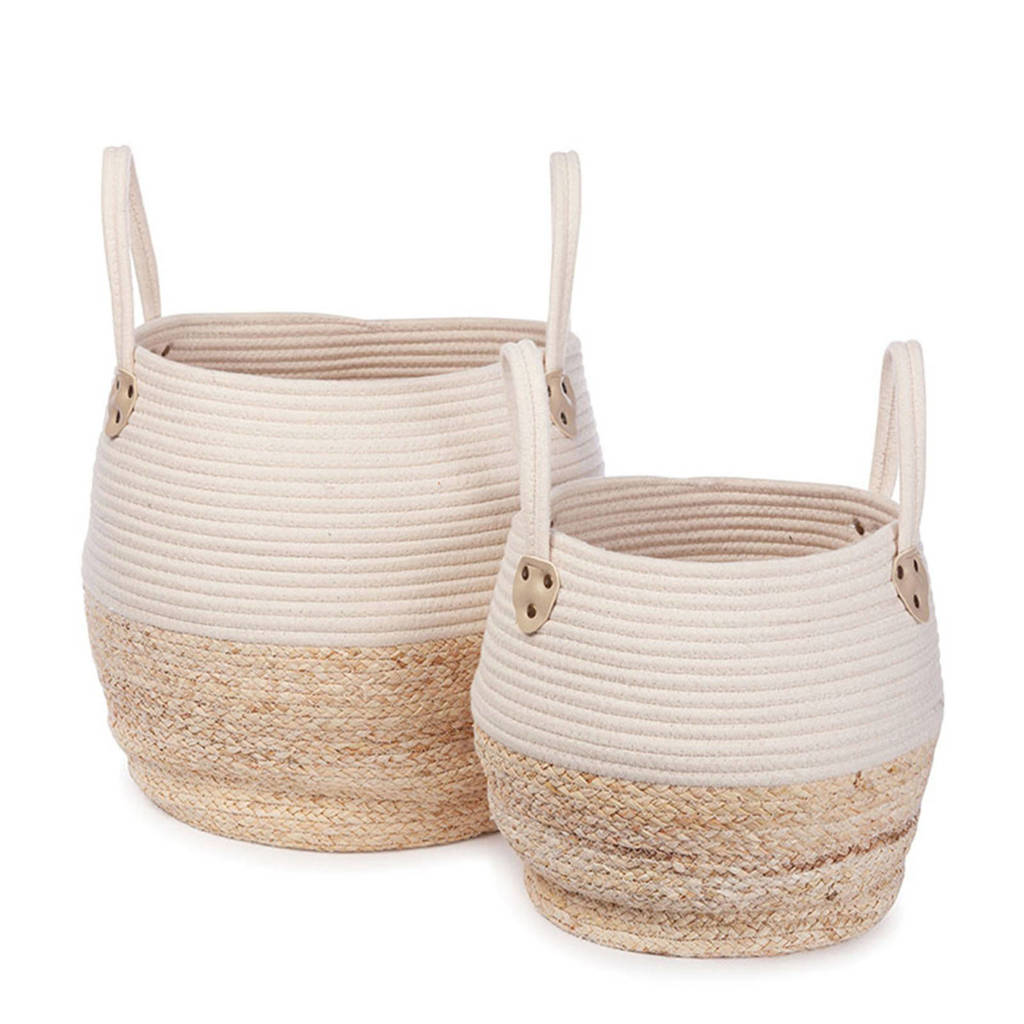 Kidsdepot Kori mand (set van 2), Wit/naturel