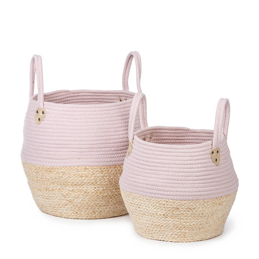 Kidsdepot Kori mand (set van 2), Roze/naturel