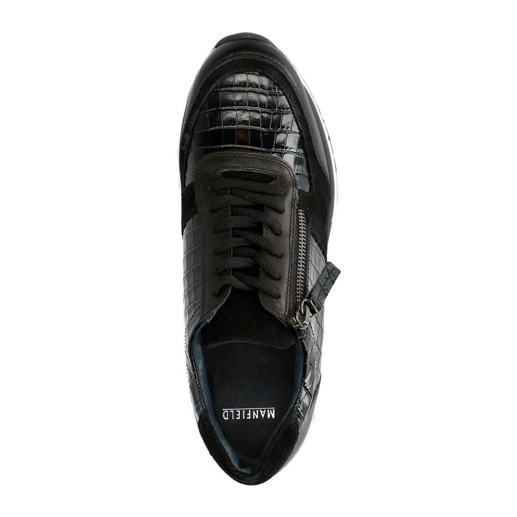 Manfield leren sneakers met slangenprint zwart | wehkamp
