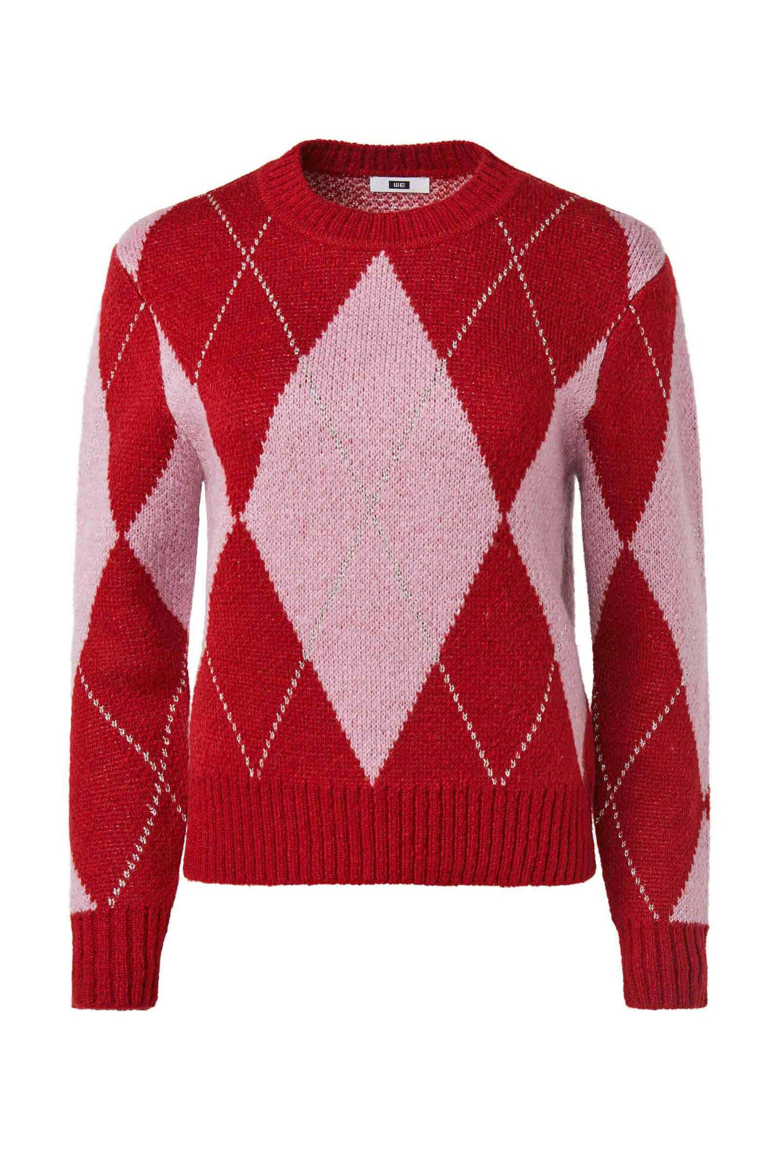 WE Fashion trui met all over print en glitters roodroze DAMES GLITTER TRUI | 80279099 WE Fashion