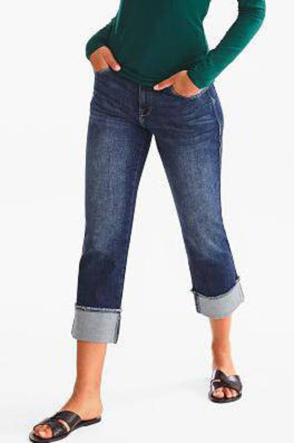 Donkerblauwe dames C&A The Denim cropped straight fit jeans met regular waist en rits- en knoopsluiting
