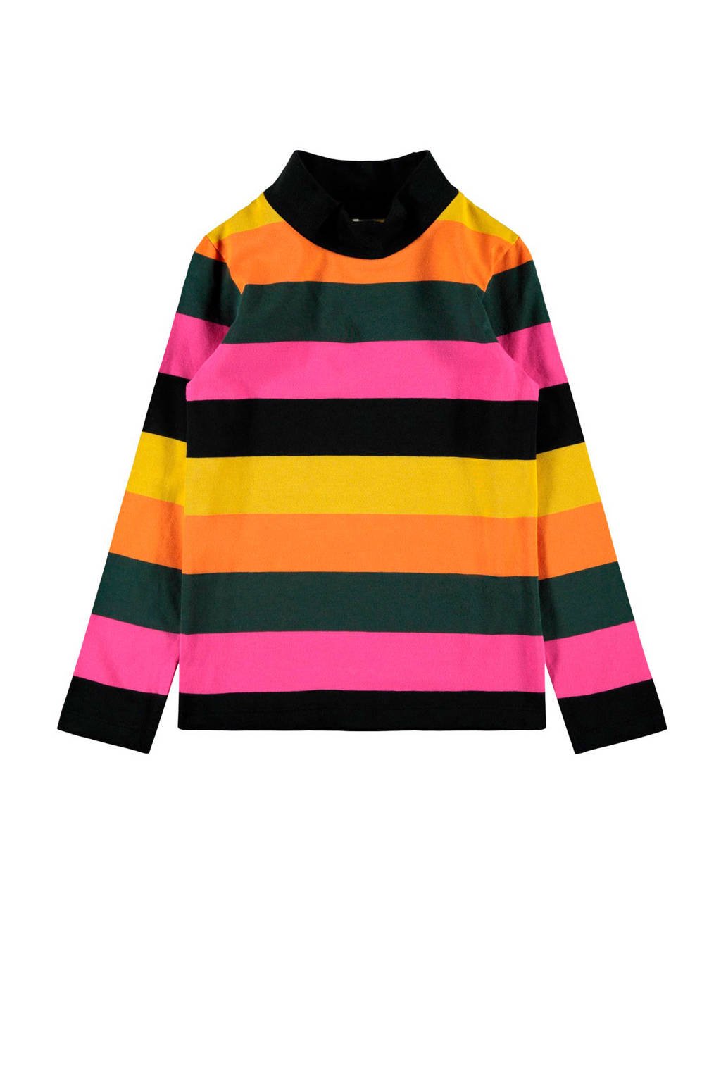 NAME IT KIDS gestreepte longsleeve Nira roze/zwart/oranje, Roze/zwart/oranje