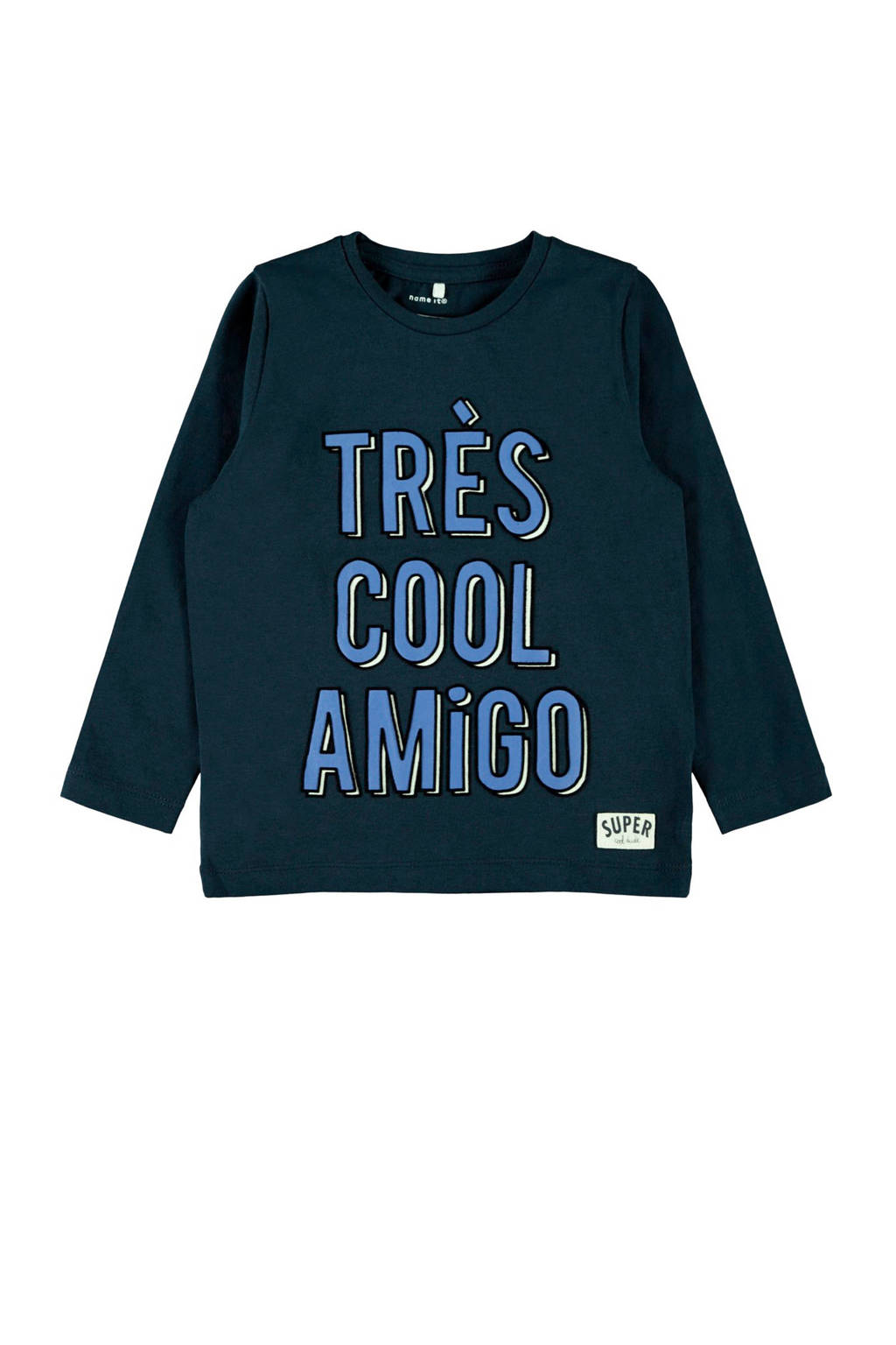 NAME IT MINI longsleeve met tekst donkerblauw/blauw, Donkerblauw/blauw