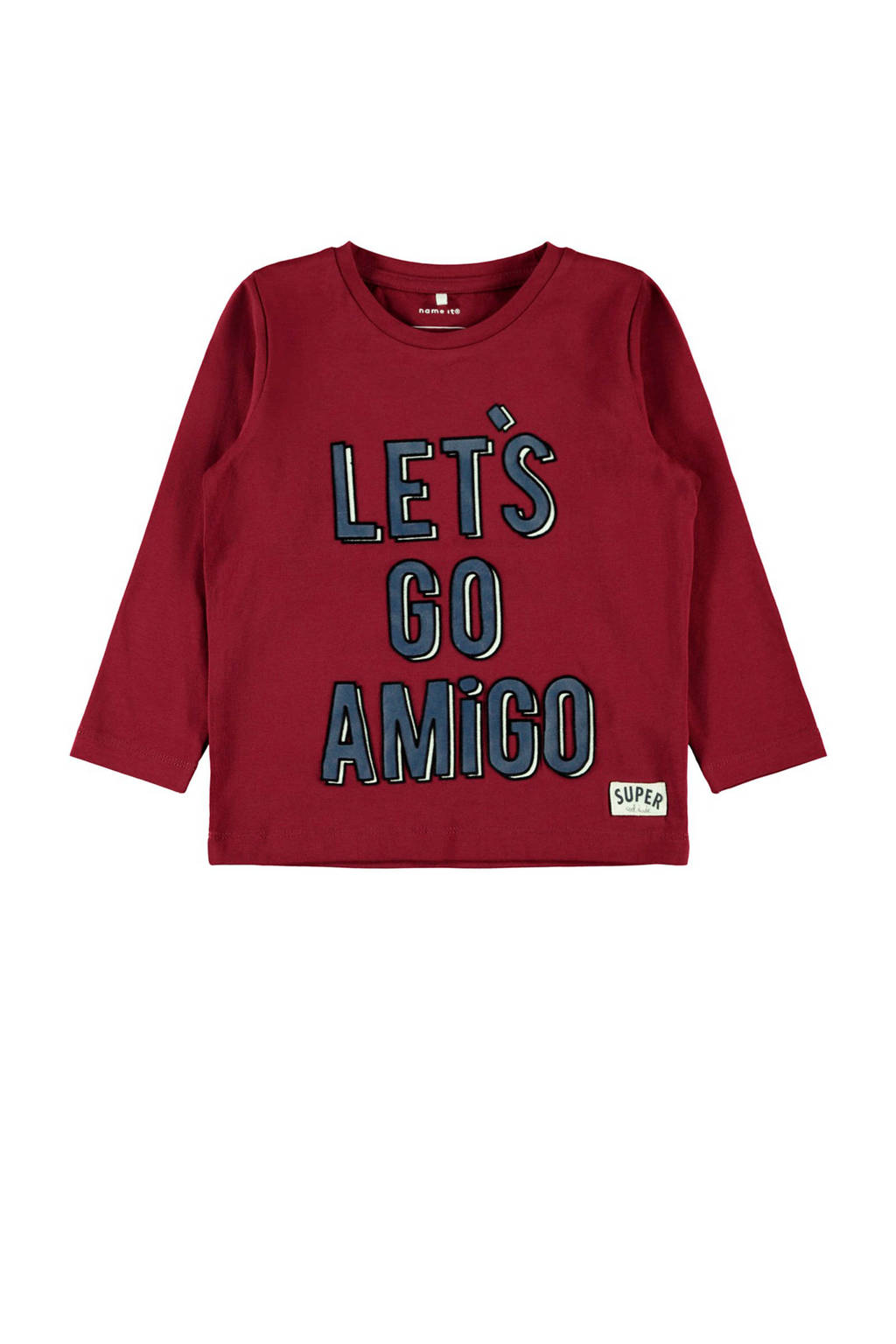 NAME IT MINI longsleeve Omigo met tekst donkerrood/donkerblauw, Donkerrood/donkerblauw