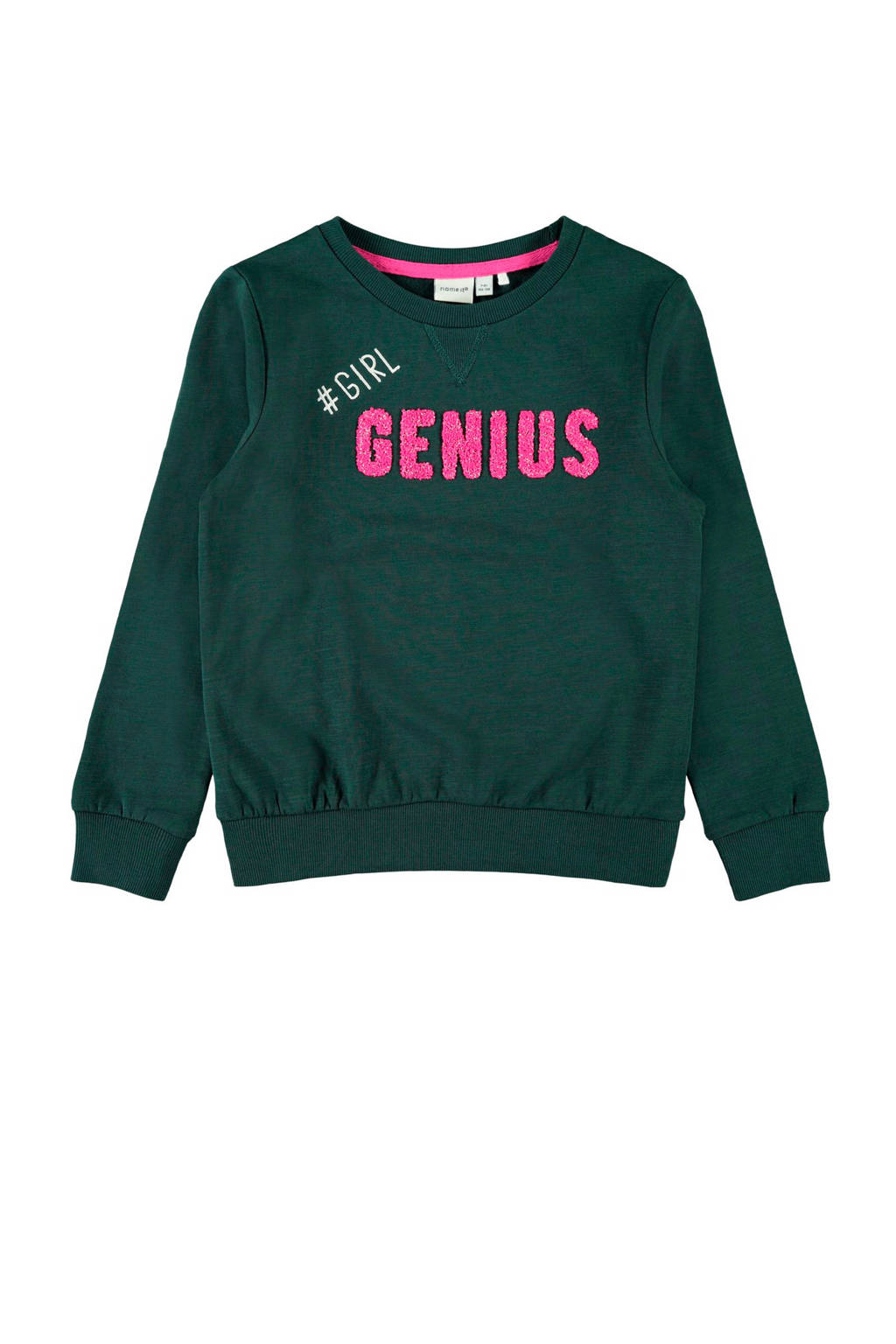 NAME IT KIDS sweater Nielsine met borduursels donkergroen, Donkergroen