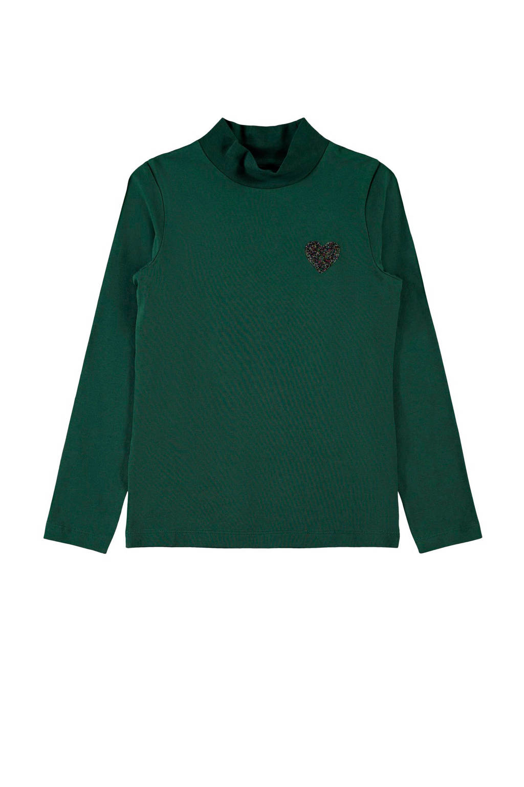 NAME IT KIDS glitterlongsleeve met hartjes donkergroen, Donkergroen