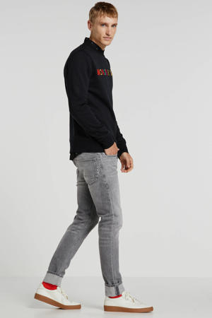 sweater met tekst en borduursels zwart