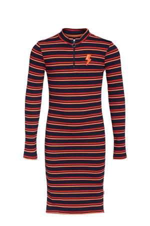 gestreepte jersey jurk zwart/rood/oranje