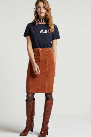 corduroy kokerrok bruin