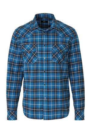 regular fit overhemd met all over print blauw/zwart