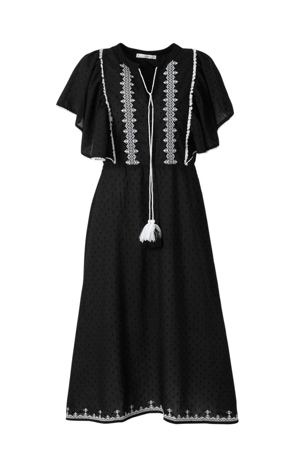 Mango jurk met borduusels zwart, Zwart