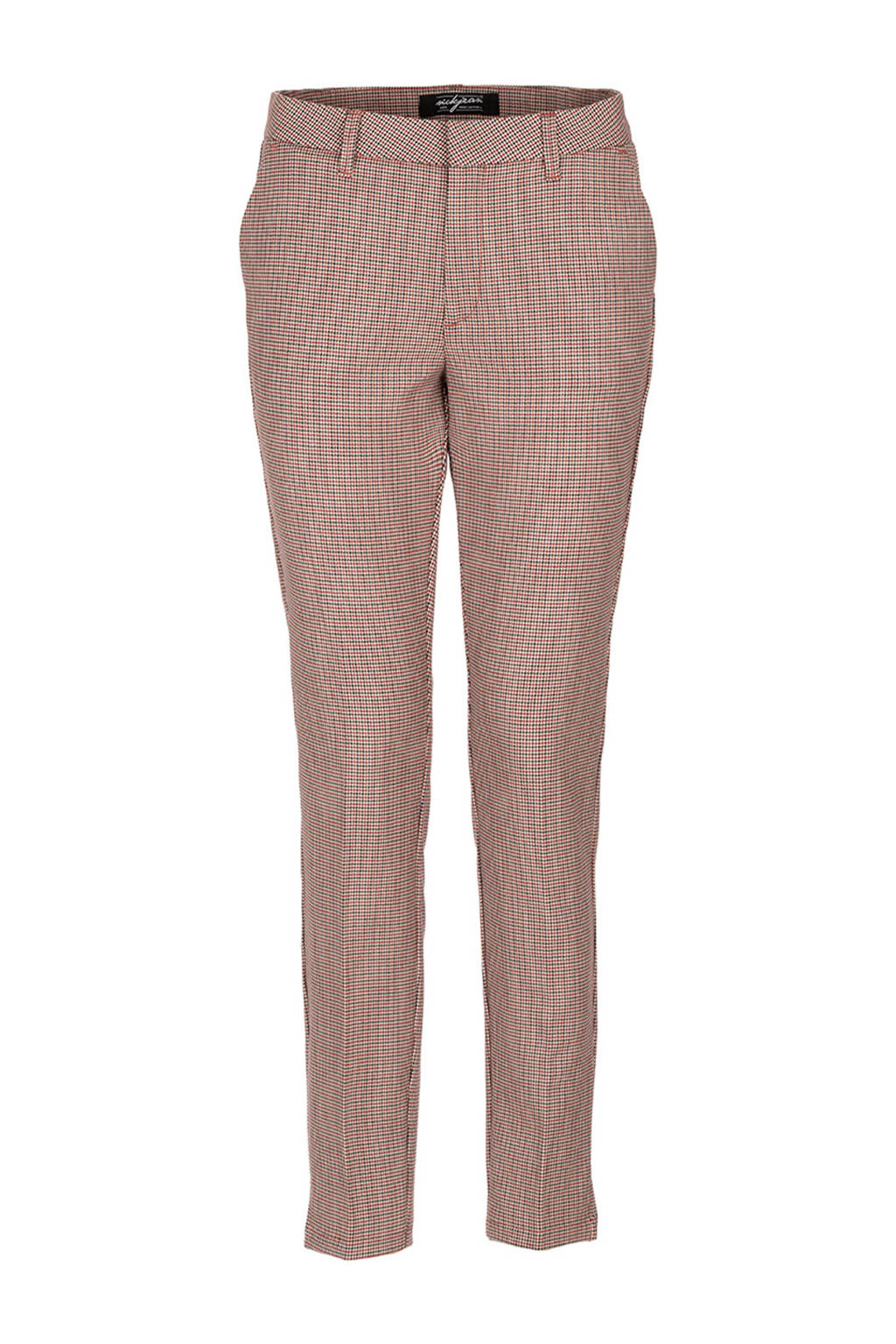 NickJean geruite slim fit pantalon rood, Rood
