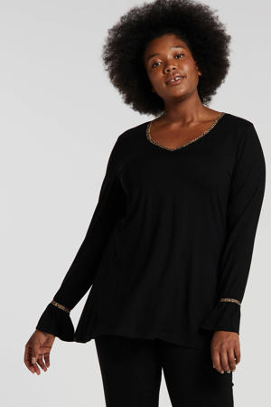 top met dierenprint zwart