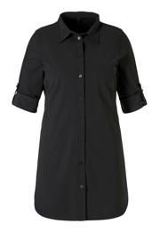 thumbnail: Plus Basics lange blouse van travelstof zwart