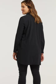 thumbnail: Plus Basics lange blouse van travelstof zwart