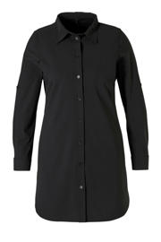 thumbnail: Plus Basics lange blouse van travelstof zwart