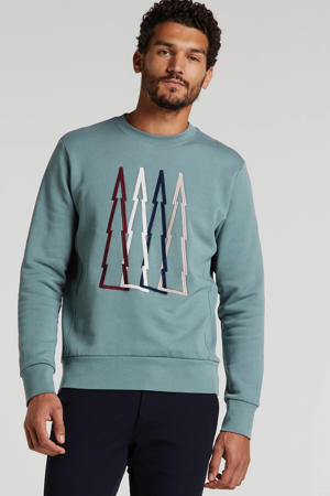 gebreide trui met borduursels blauw
