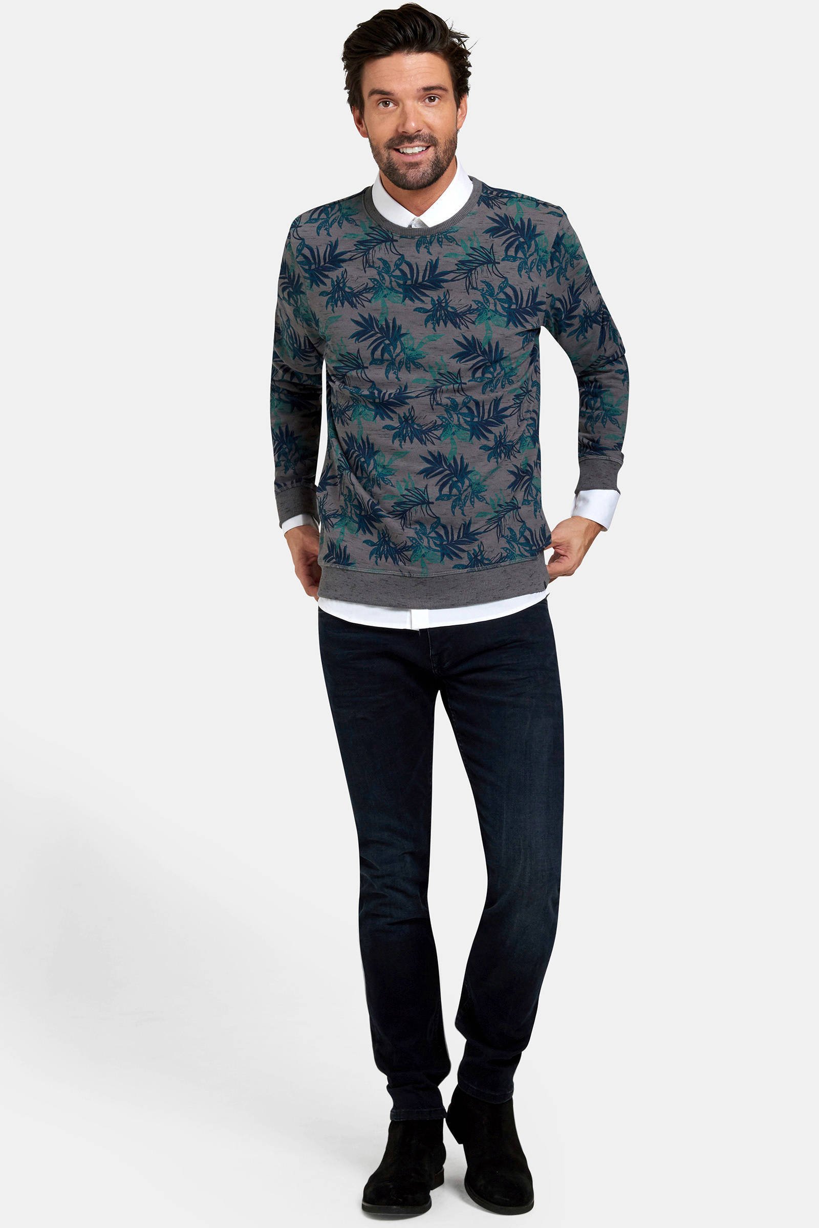 Refill by Shoeby sweater met all over print grijsblauwblauw Refill by Shoeby sweater met all over print petrol | wehkamp