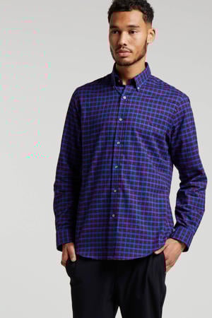 geruit slim fit overhemd blauw/rood