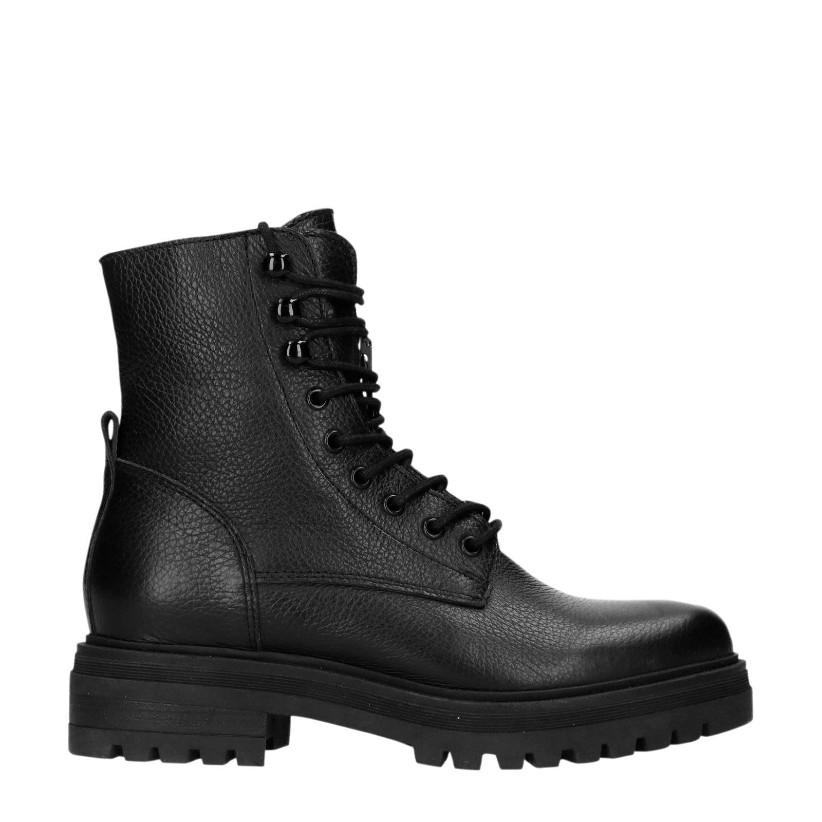 Sacha Dames Zwarte leren biker boots - Schoenen.nl